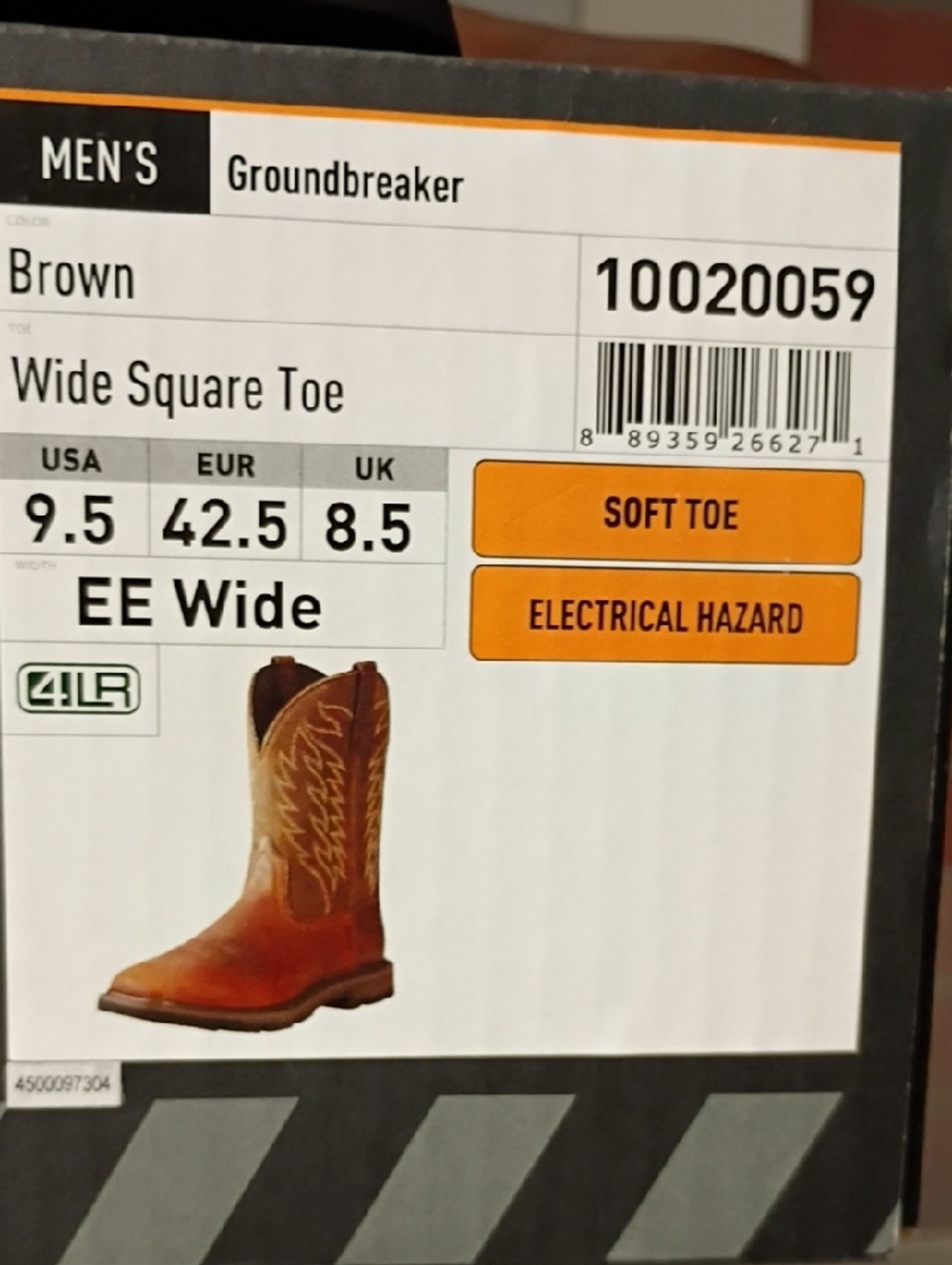 NWB Ariat Men's Groundbraker Brown Work Boots Size 9.5 EE wide